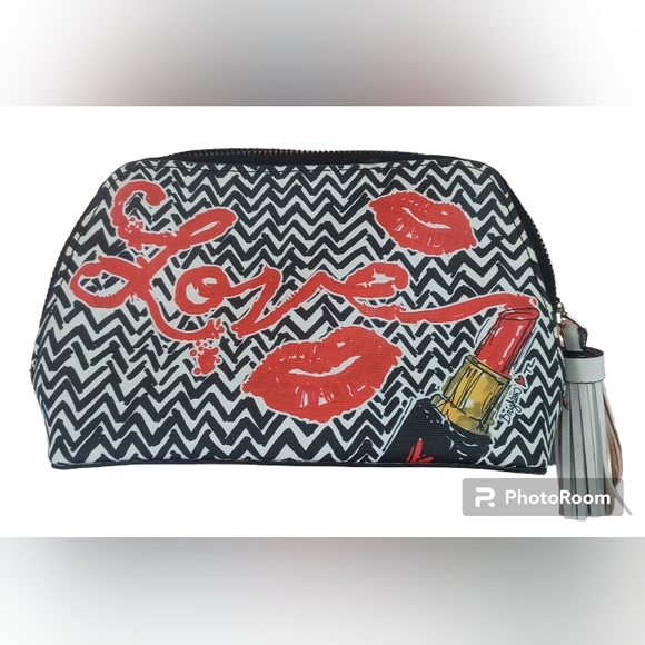 Brighton Bags Brighton Cosmetic Bag Euc Black White Red Lips